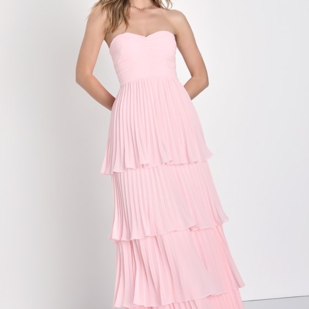 Lulus Seriously Sensational Light Pink Strapless Tiered Maxi Dress - Size XS